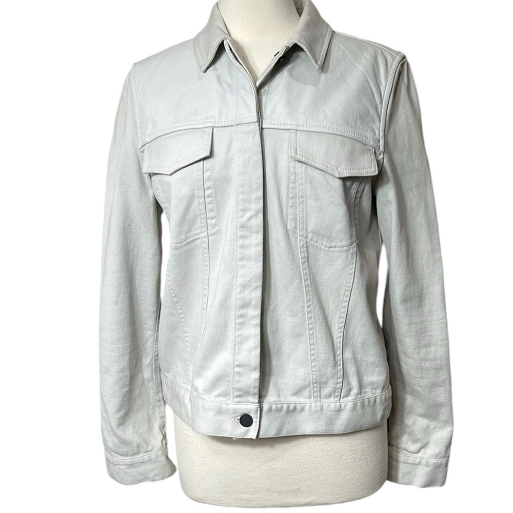 T Alexander Wang Leather And Denim Jean Jacket Cream SZ L